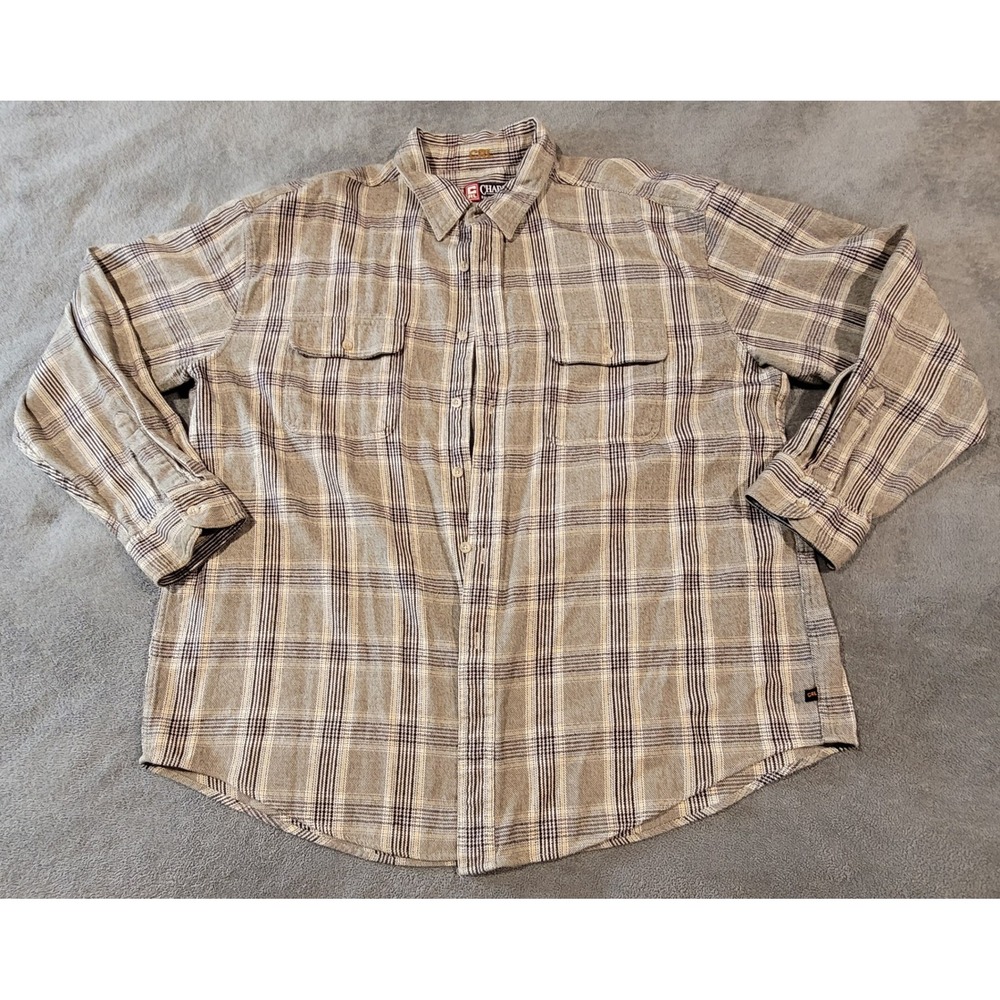 Chaps Ralph Lauren Mens XXL Plaid Flannel Shirt Cotton Wool Blend Tan 947204
